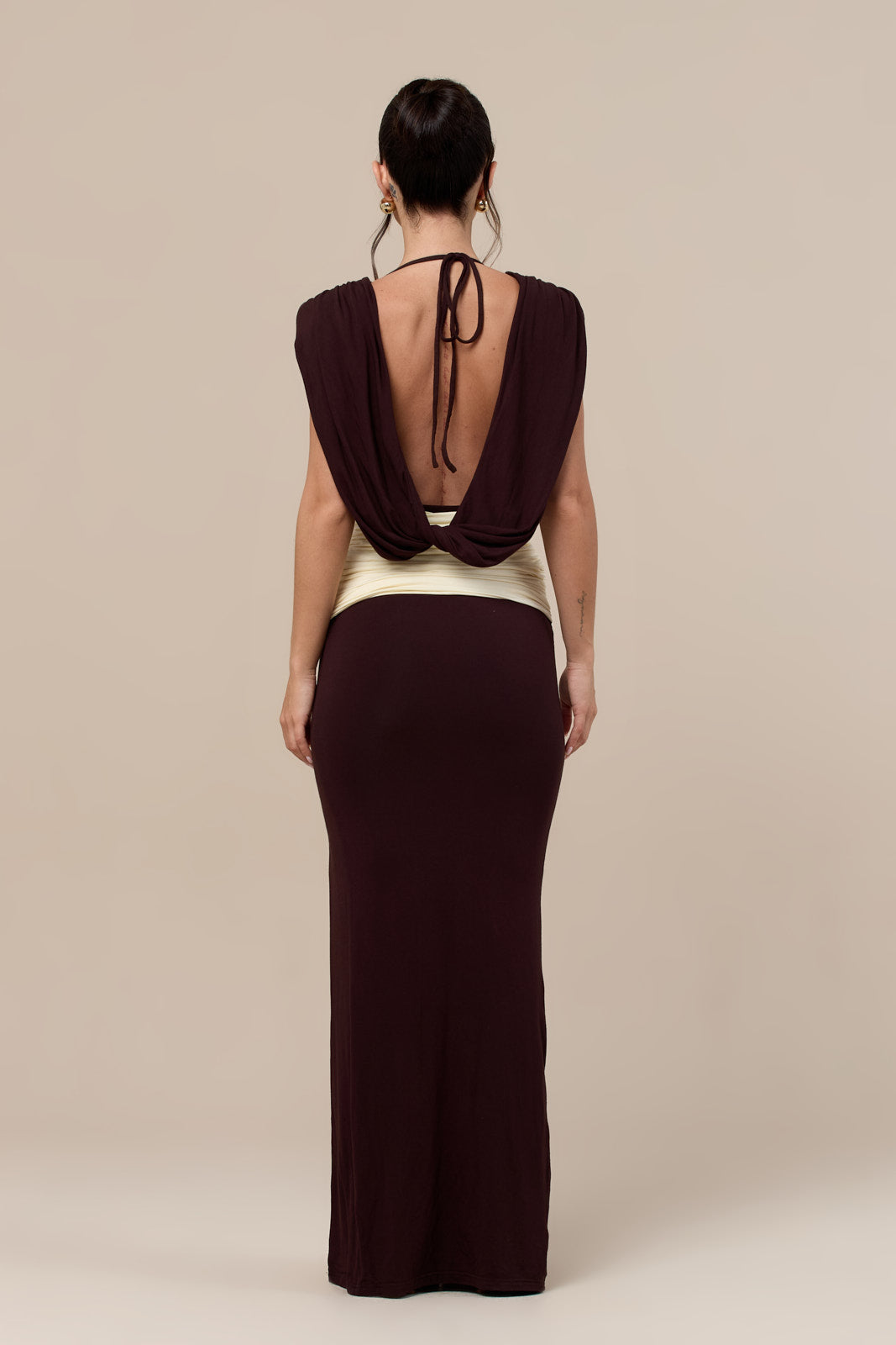 ELYSIA DRAPED GODDESS MAXI DRESS | CHOCOLATE