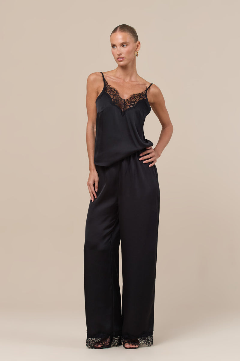 LOREN LACE TRIM SATIN TROUSERS | BLACK