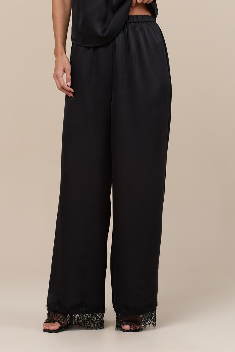 LOREN LACE TRIM SATIN TROUSERS | BLACK