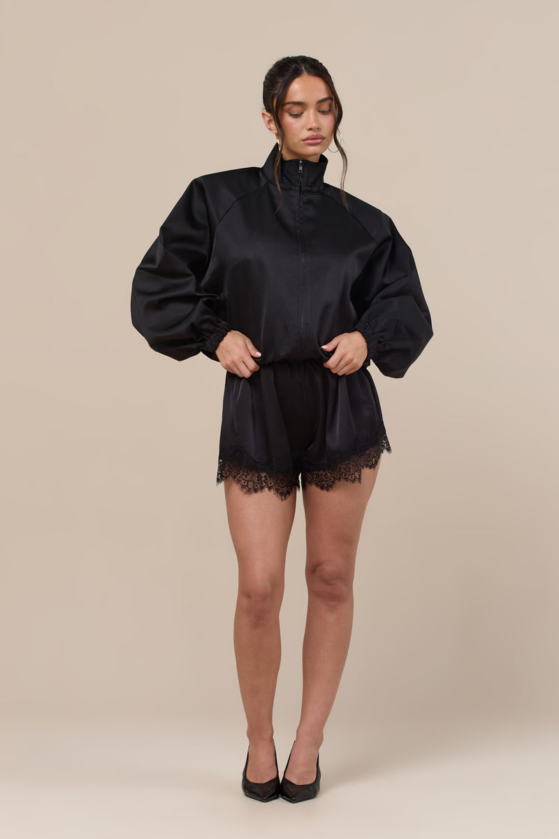 ROUX SATIN BOMBER JACKET | BLACK