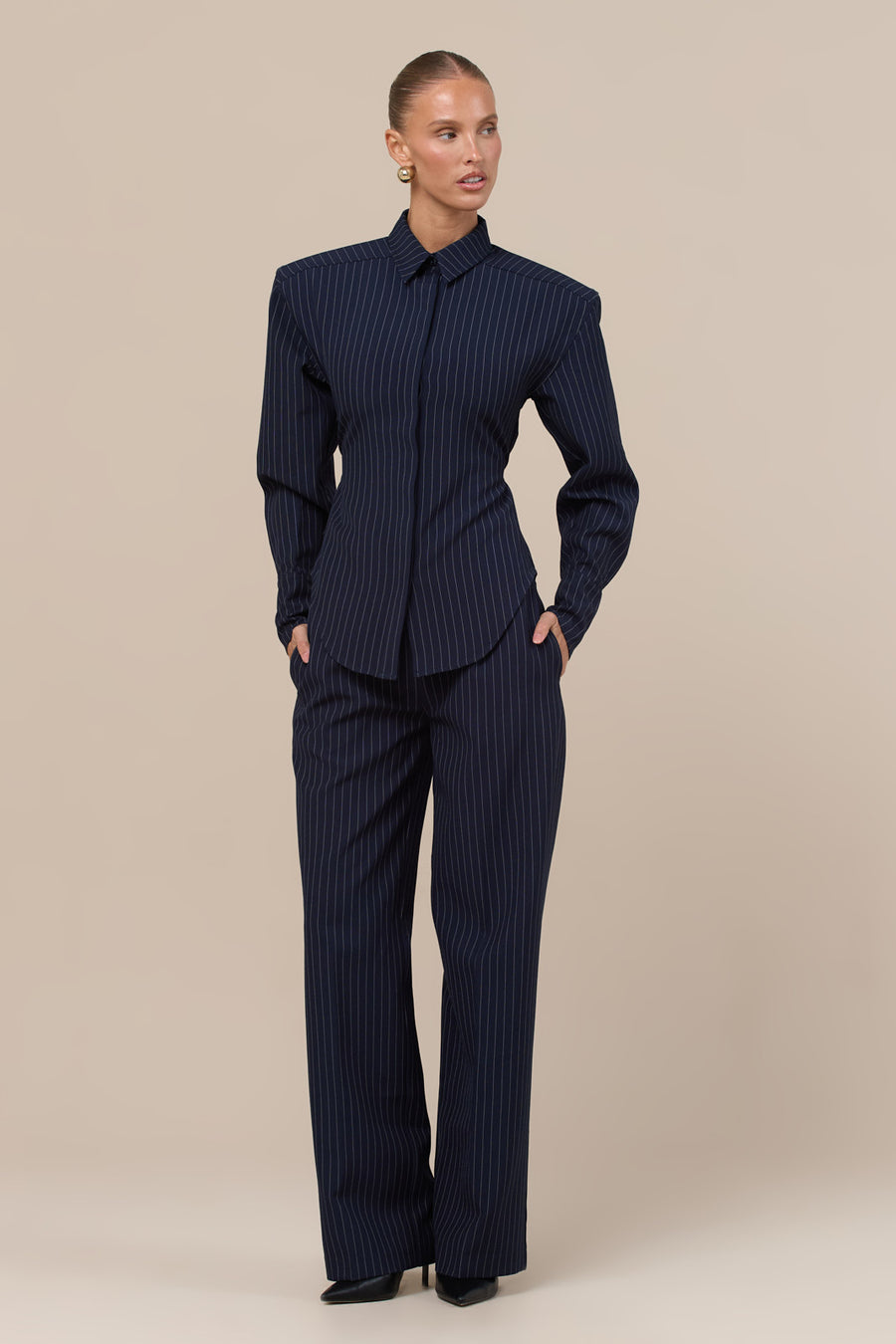 BLYTHE STRAIGHT LEG PINSTRIPE TROUSERS | NAVY