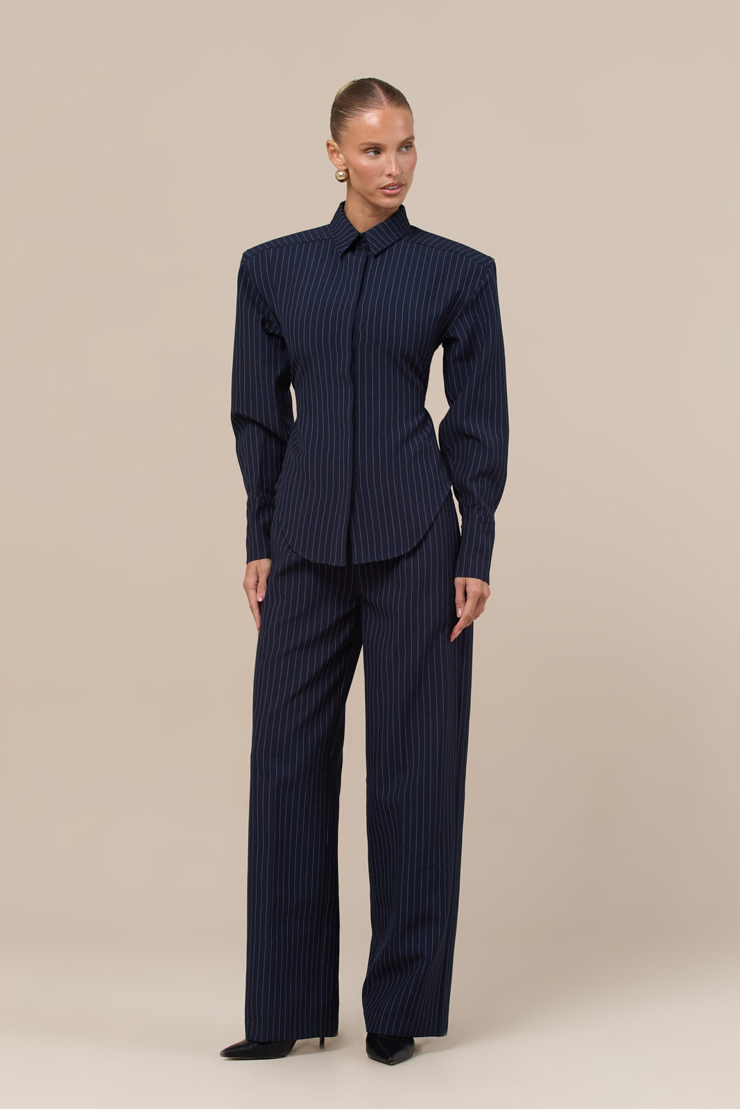 BLYTHE STRAIGHT LEG PINSTRIPE TROUSERS | NAVY