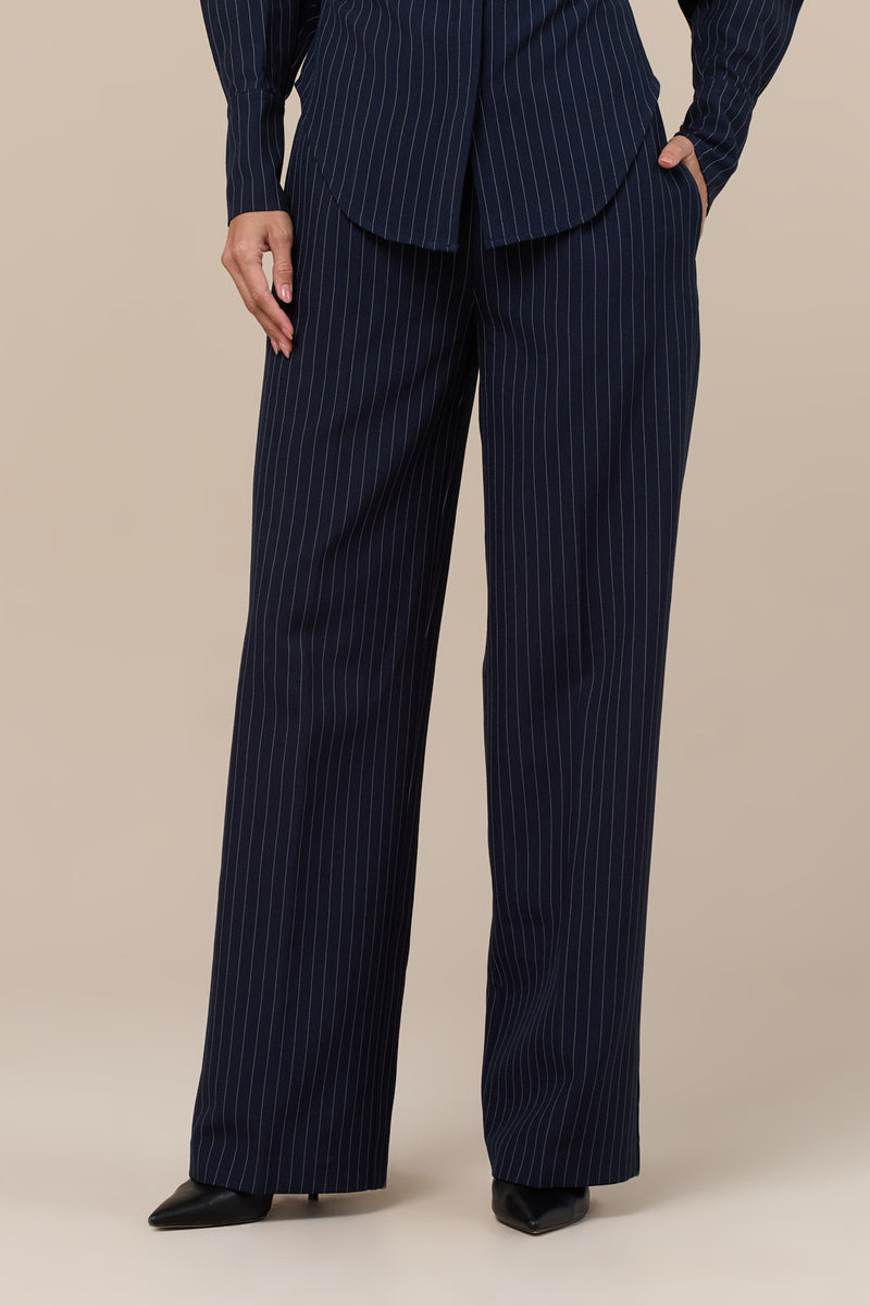 BLYTHE STRAIGHT LEG PINSTRIPE TROUSERS | NAVY