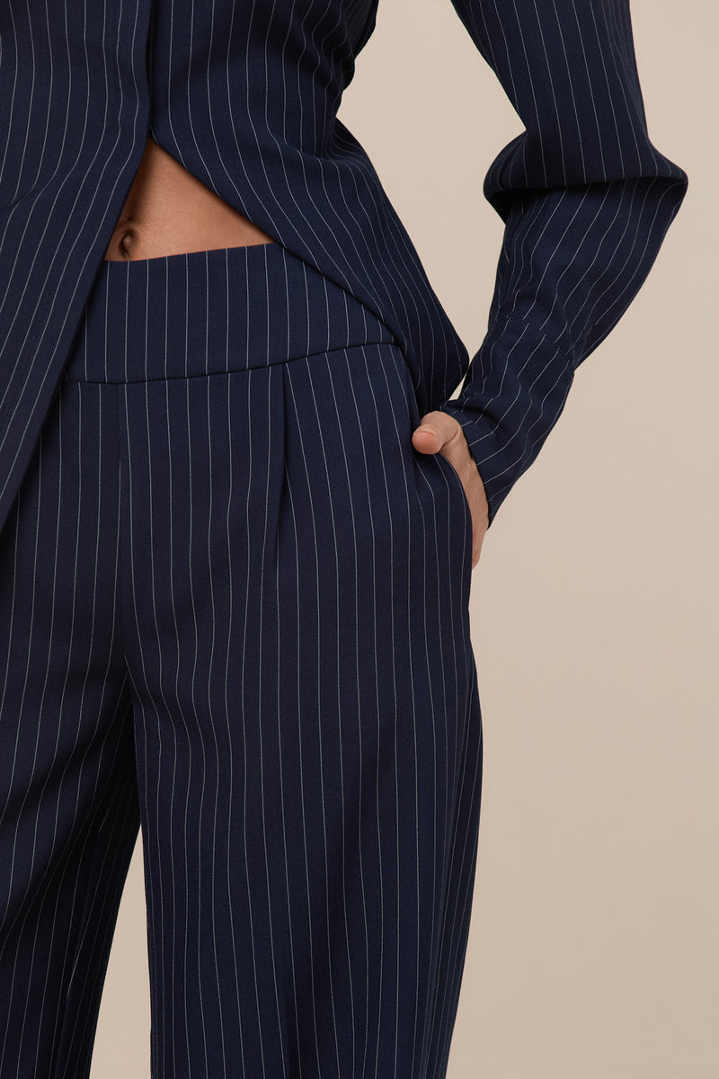 BLYTHE STRAIGHT LEG PINSTRIPE TROUSERS | NAVY