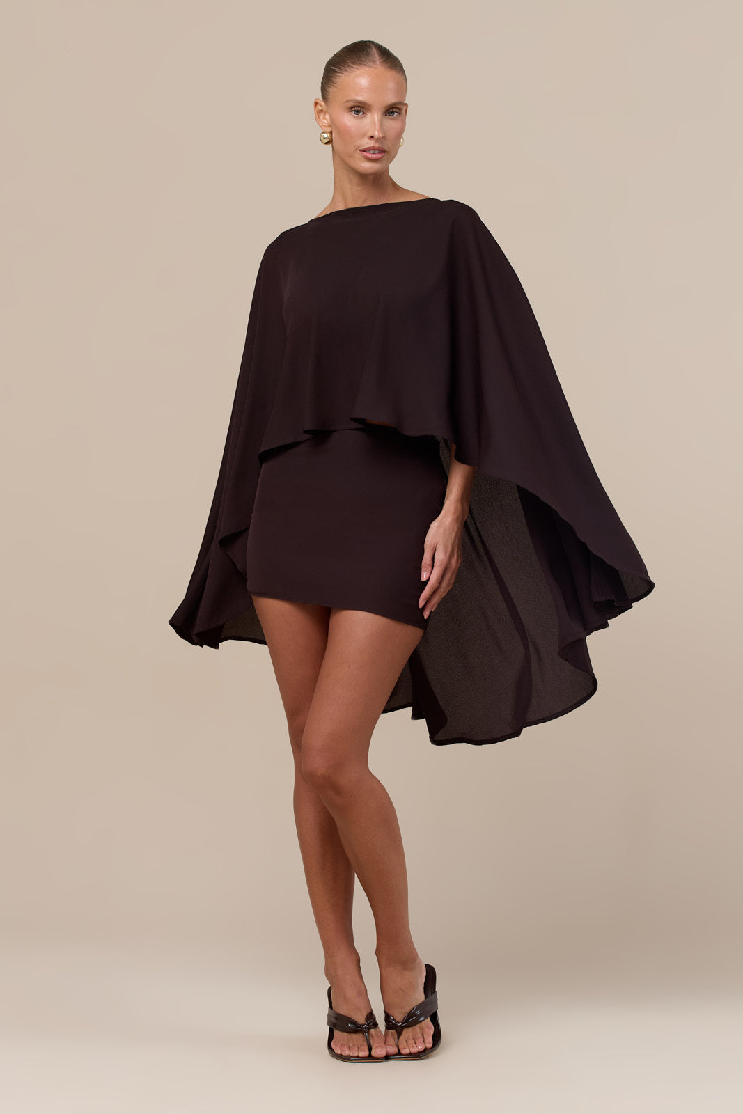 CLEO SHEER DRAPE DETAIL CAPE TOP | CHOCOLATE