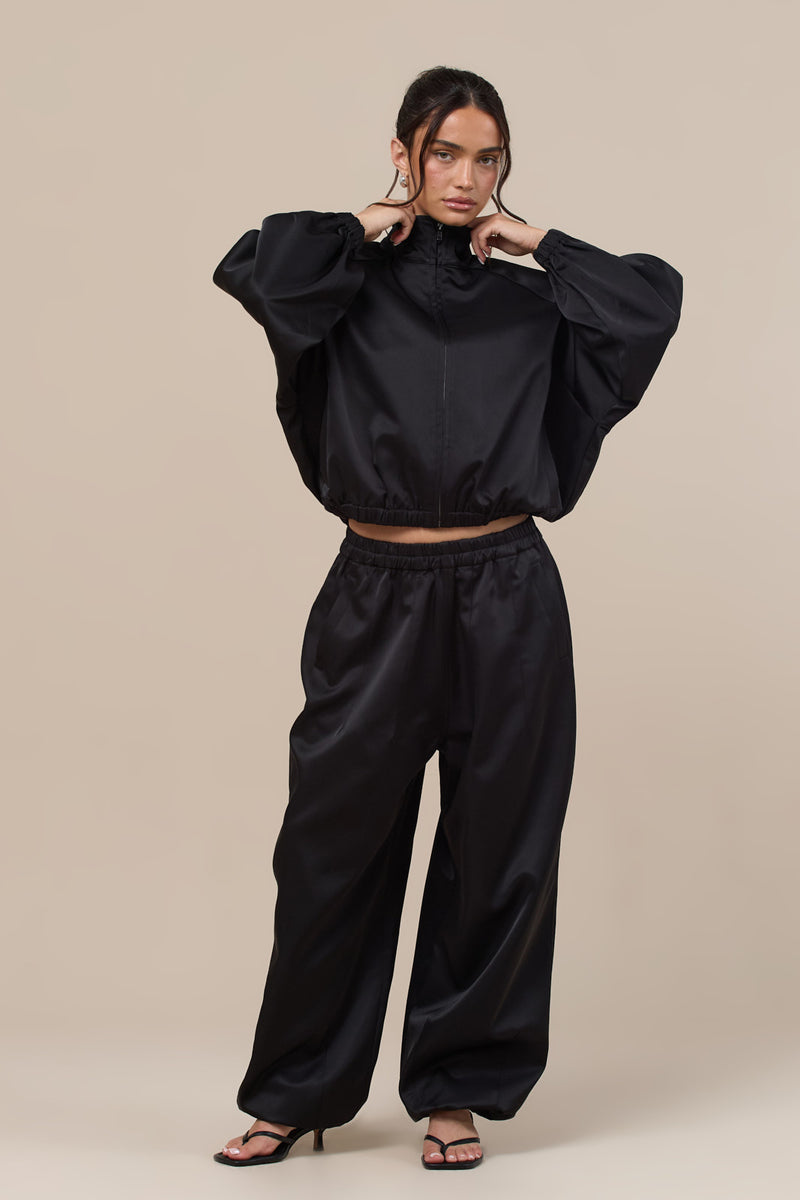 ROUX SATIN BOMBER JACKET | BLACK