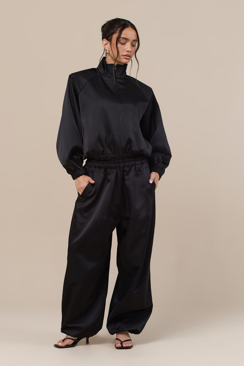 ROUX SATIN BOMBER JACKET | BLACK