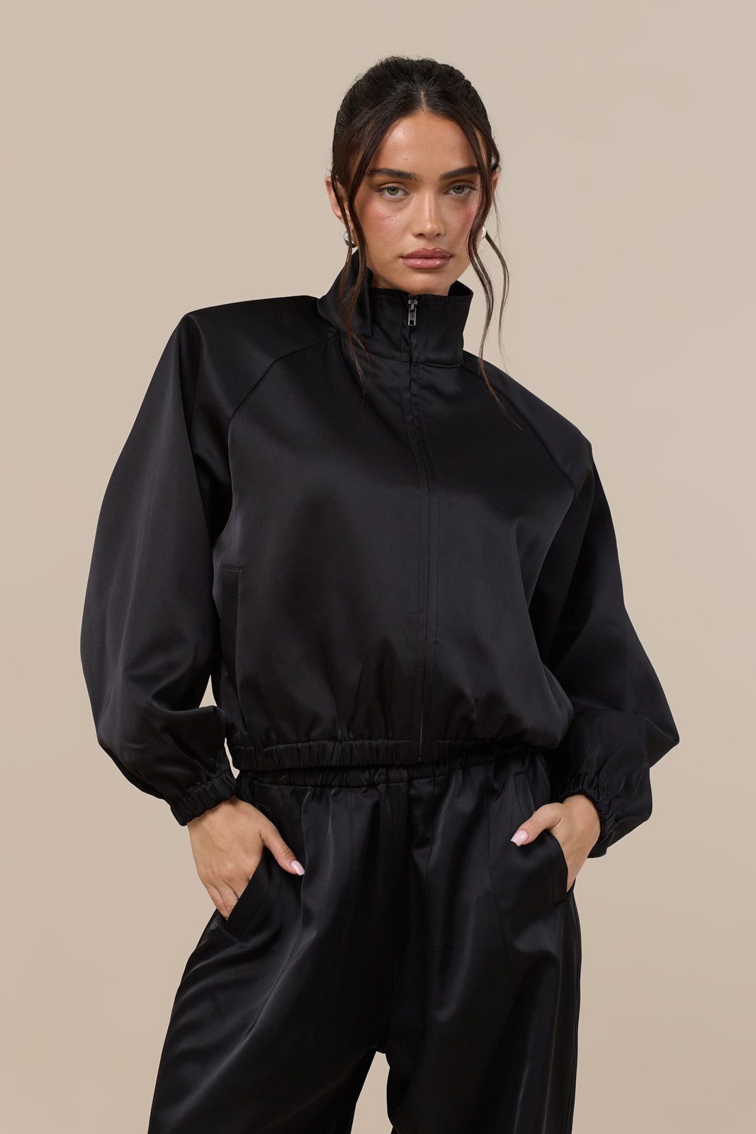 ROUX SATIN BOMBER JACKET | BLACK