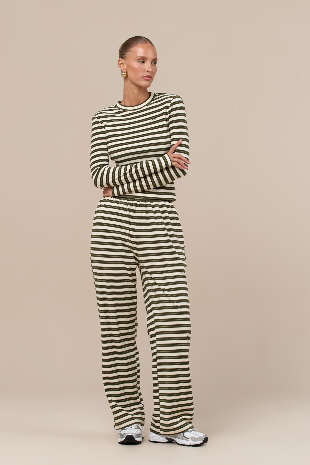 FRANKIE TROUSERS | CREAM & KHAKI STRIPE