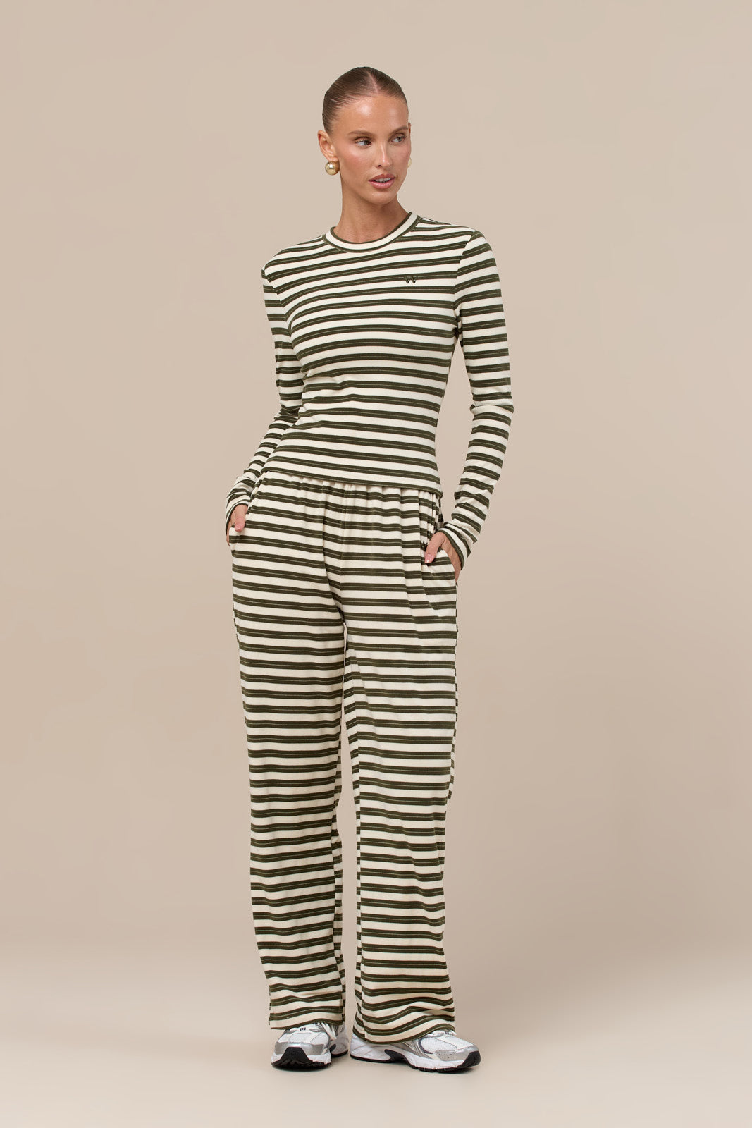 FRANKIE TROUSERS | CREAM & KHAKI STRIPE