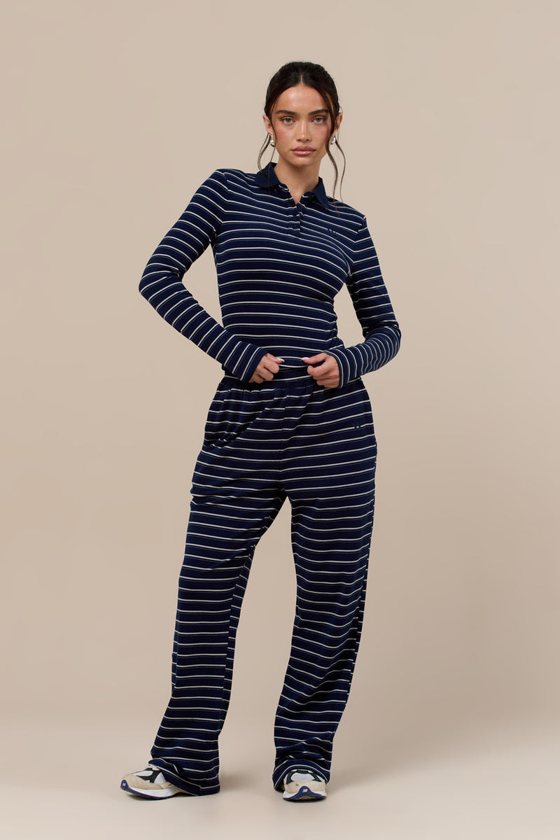 FRANKIE LONG SLEEVE POLO TOP | NAVY STRIPE