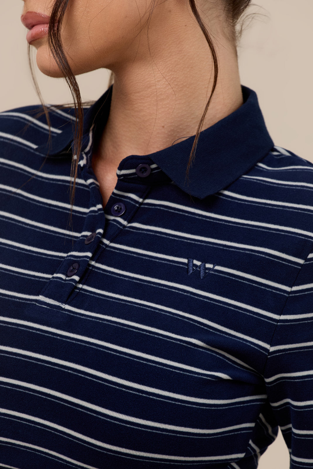 FRANKIE LONG SLEEVE POLO TOP | NAVY STRIPE