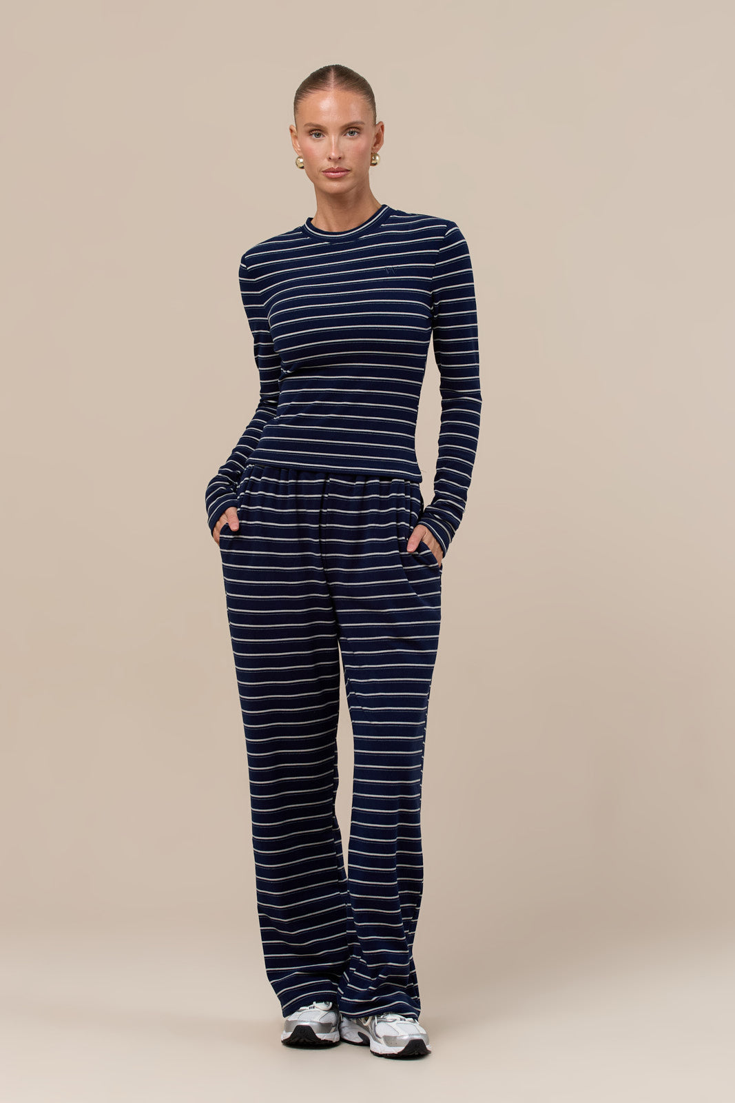 FRANKIE LONG SLEEVE ROUND NECK TOP | NAVY STRIPE