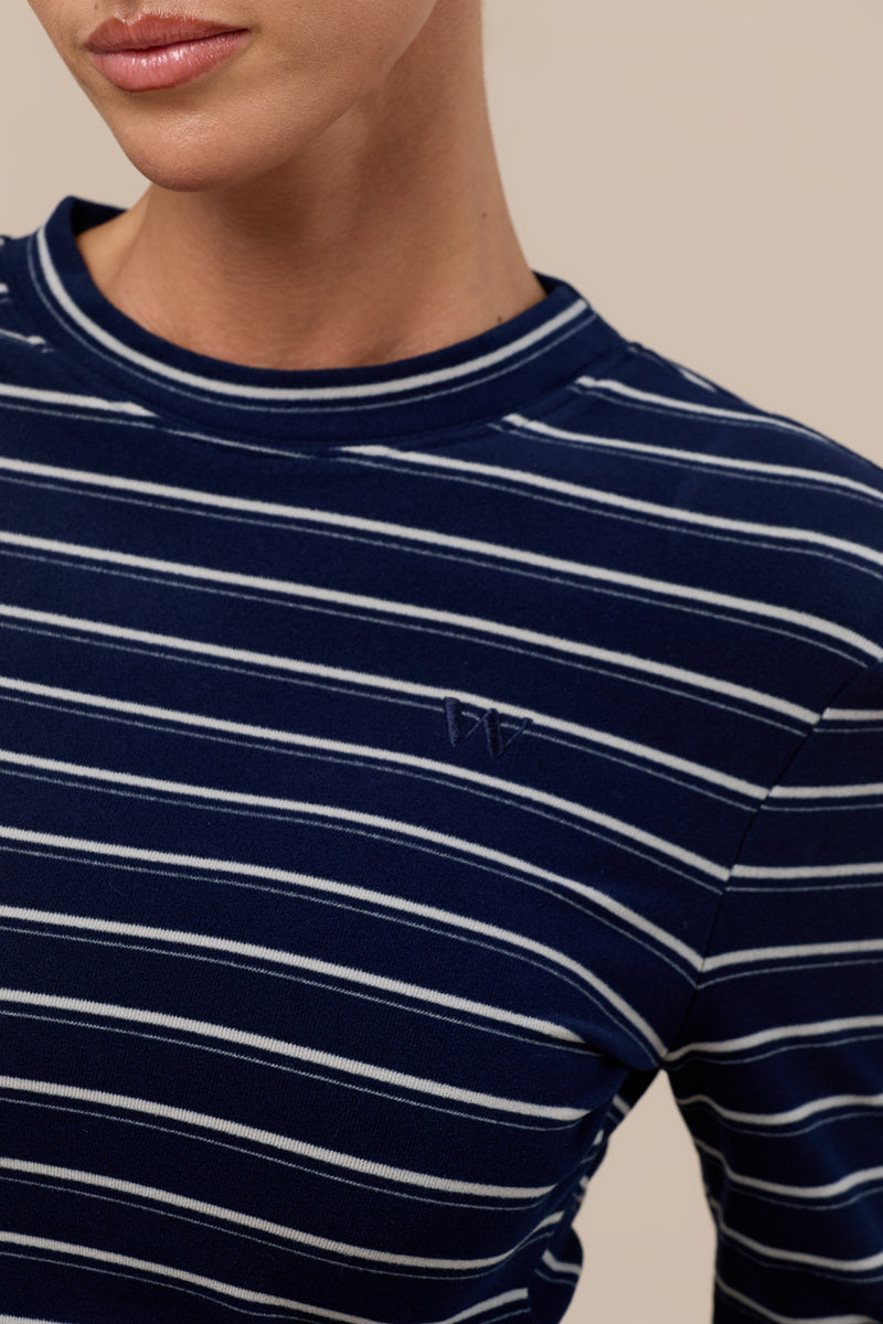 FRANKIE LONG SLEEVE ROUND NECK TOP | NAVY STRIPE