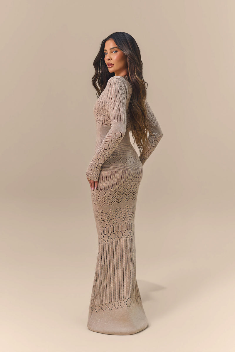 ZARA CROCHET KNIT KEYHOLE MAXI DRESS | GOLD