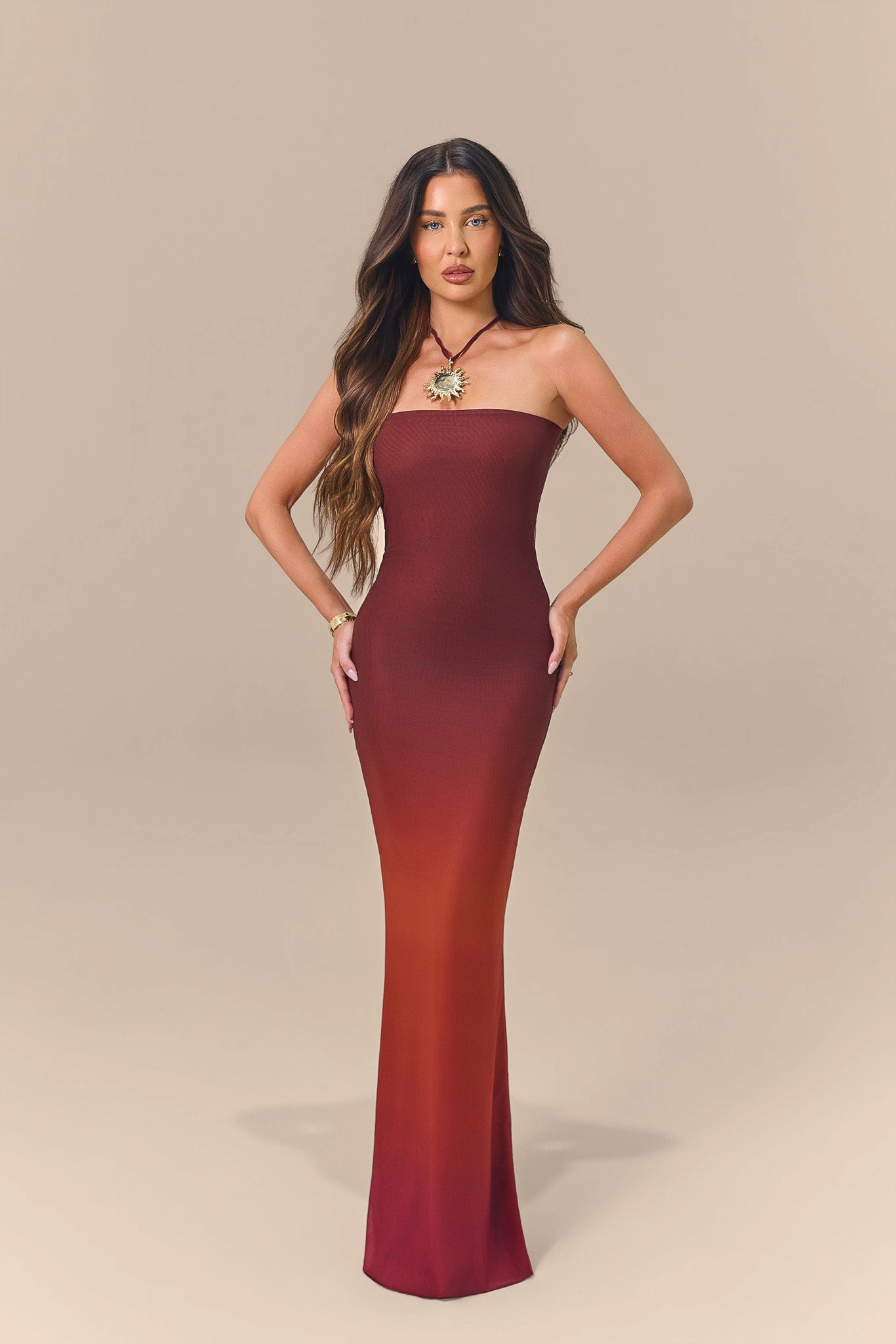 BONITA BANDEAU DRESS | BROWN OMBRE