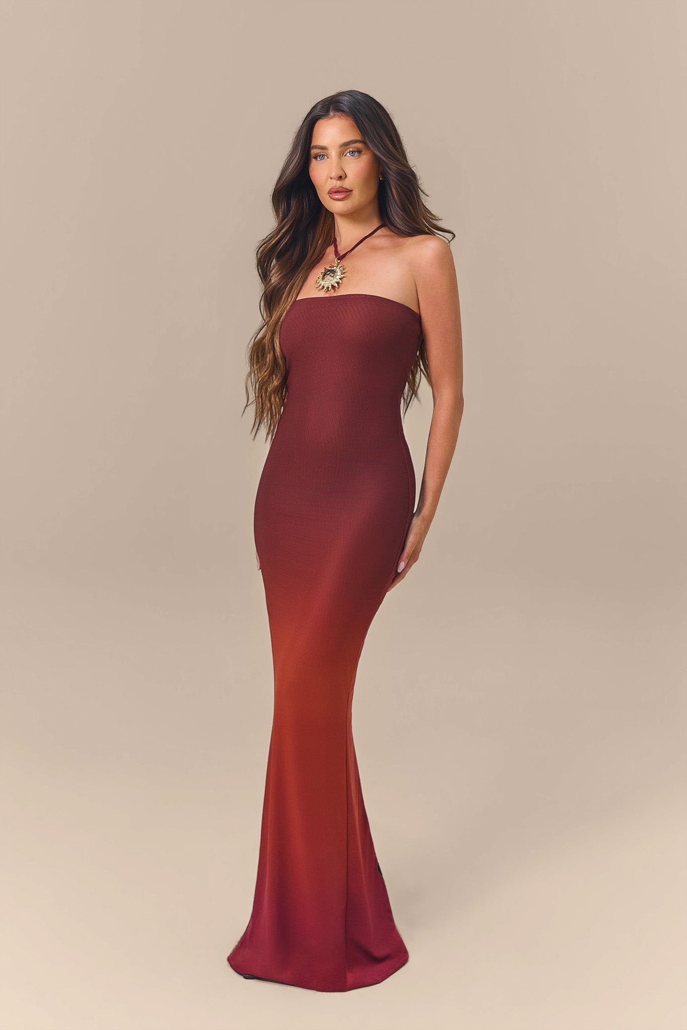 BONITA BANDEAU DRESS | BROWN OMBRE