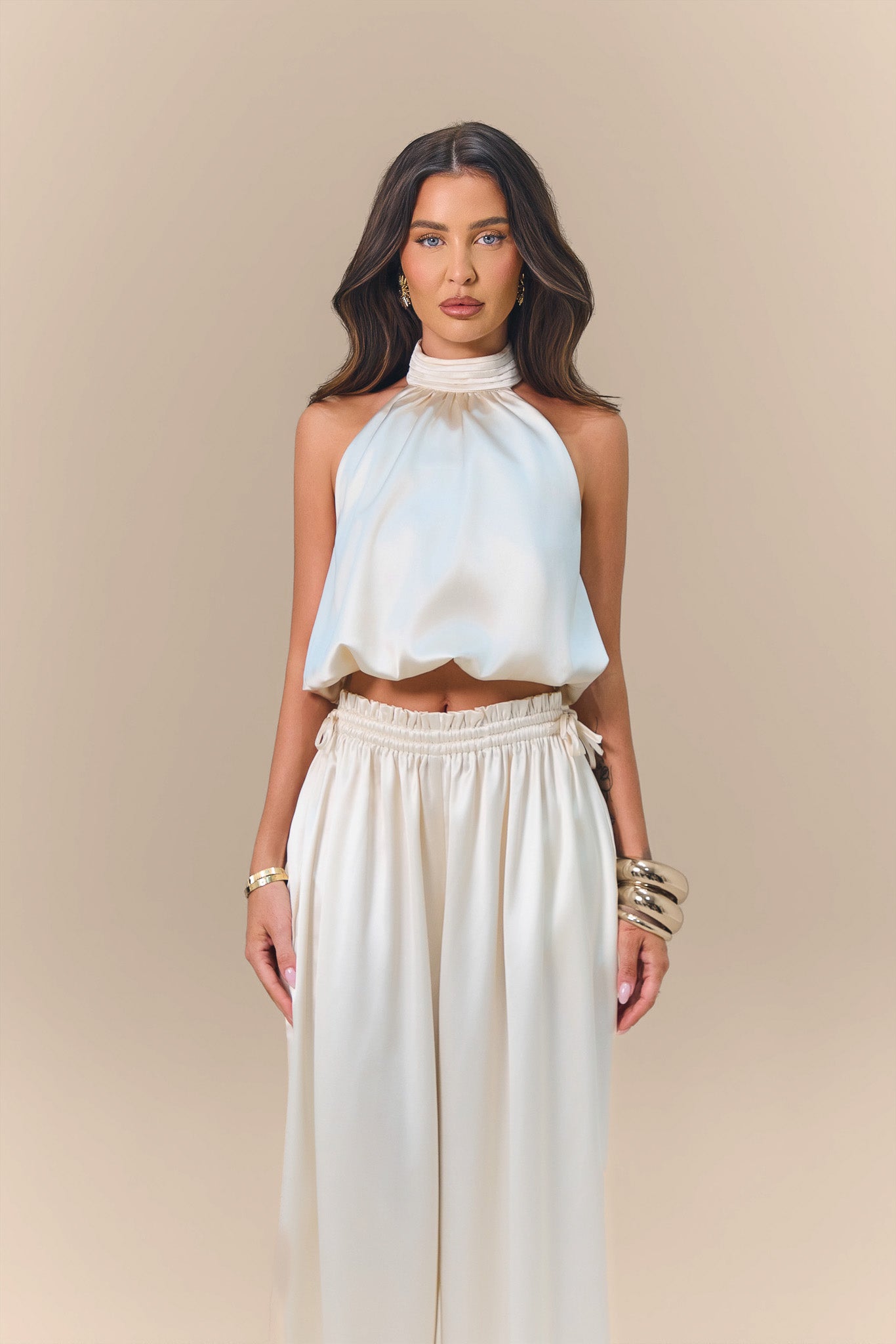 SUMMA SATIN DRAPE TOP | CREAM
