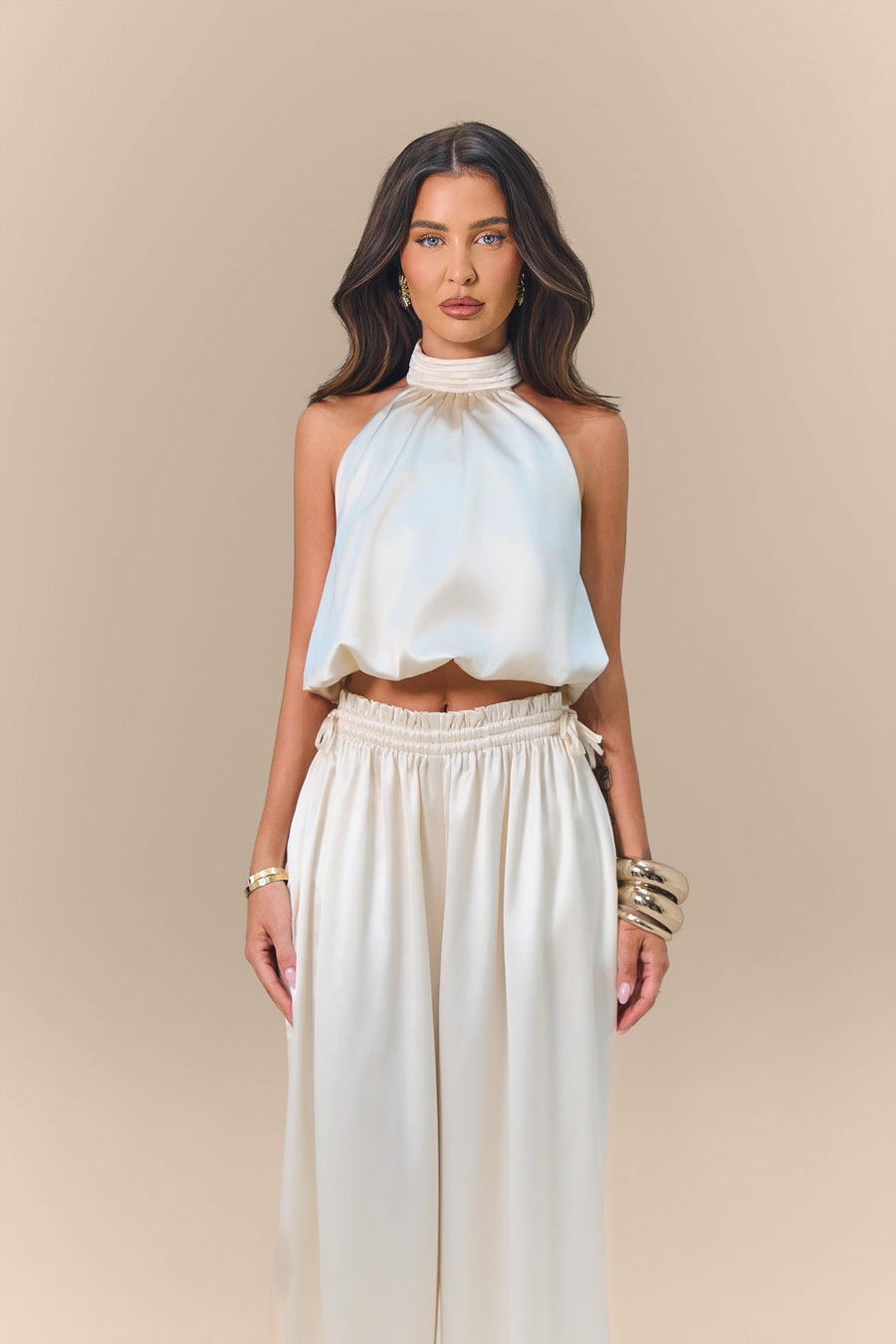 SUMMA SATIN DRAPE TOP | CREAM