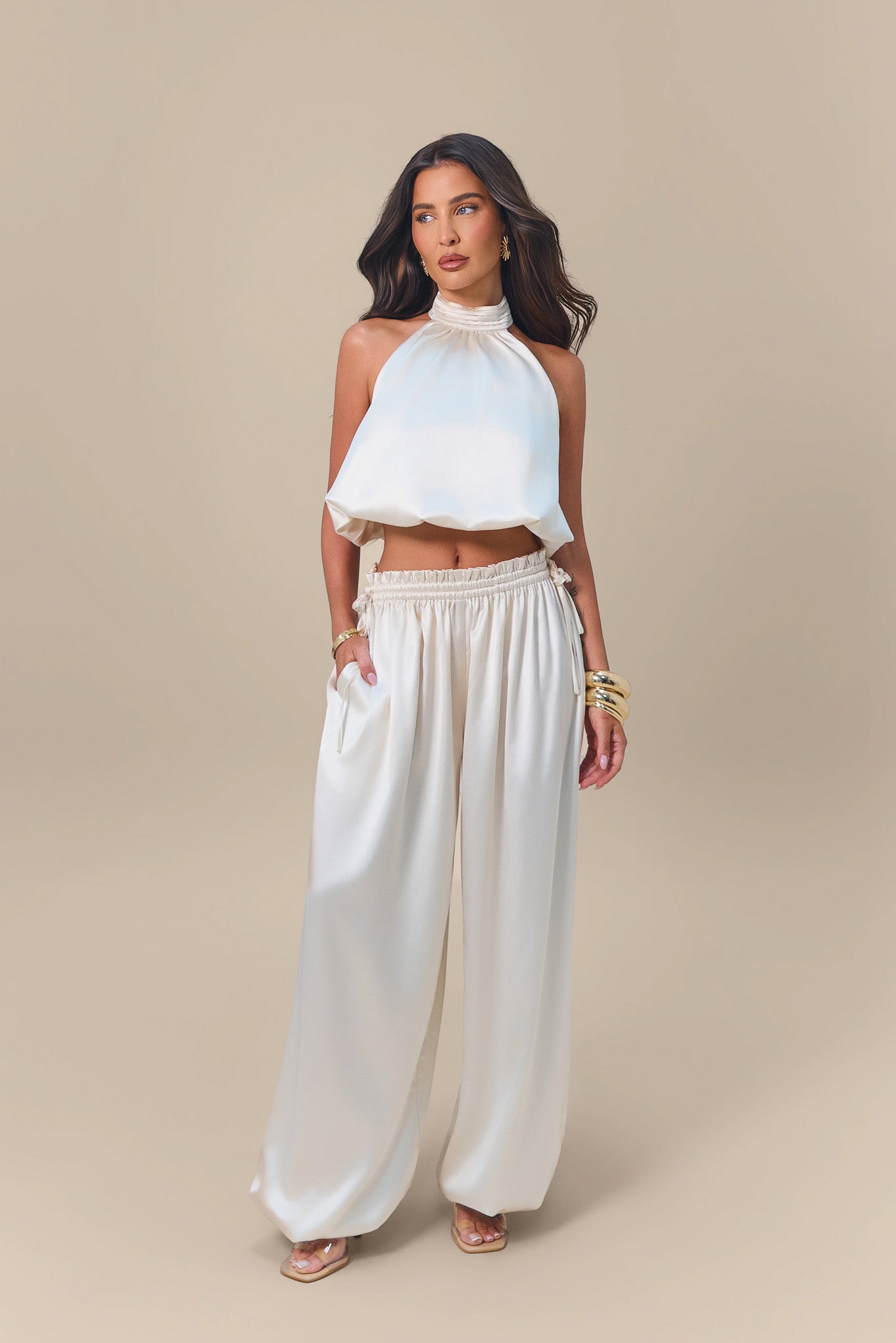 SUMMA SATIN BALLOON DRAPE TROUSERS | CREAM
