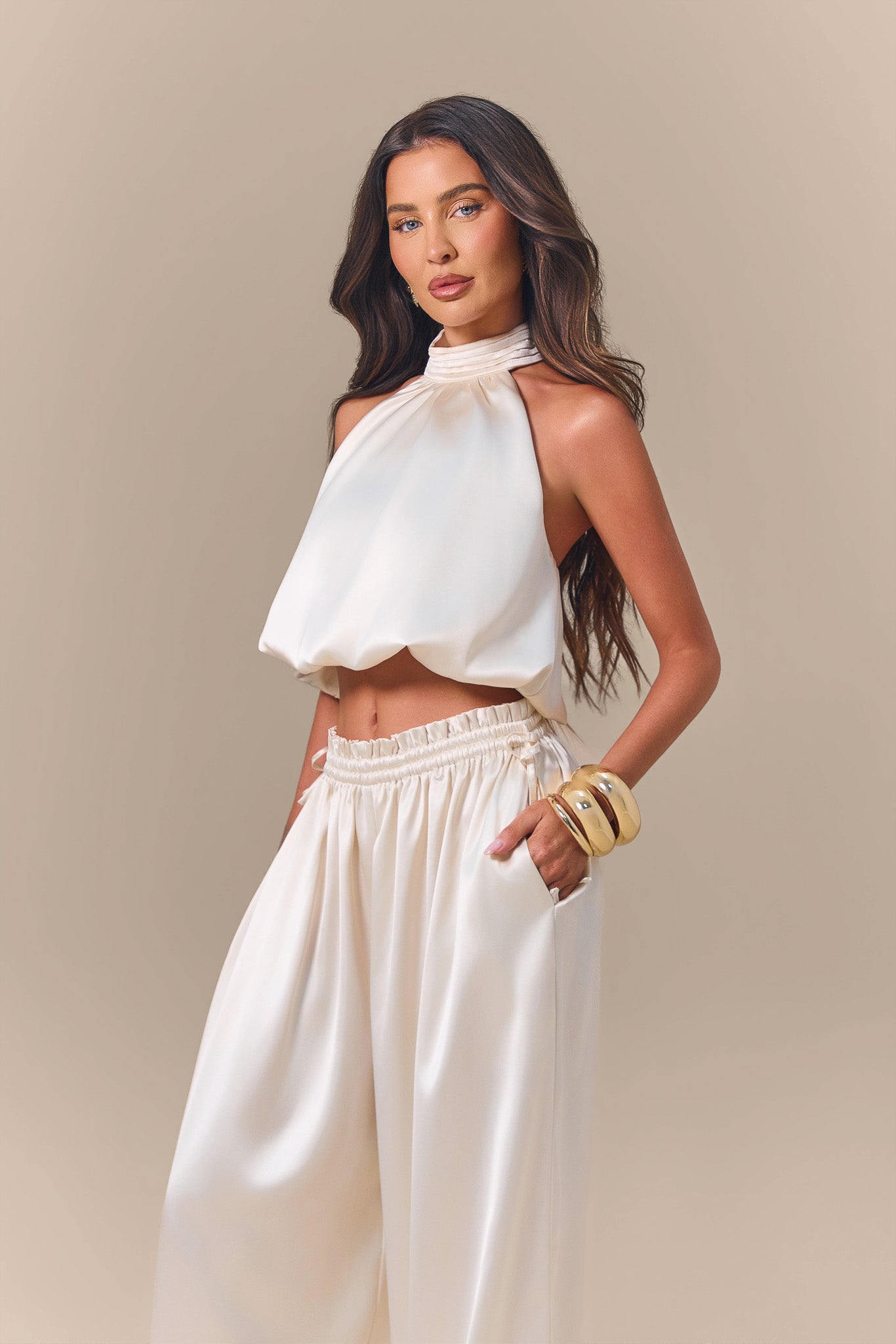 SUMMA SATIN BALLOON DRAPE TROUSERS | CREAM