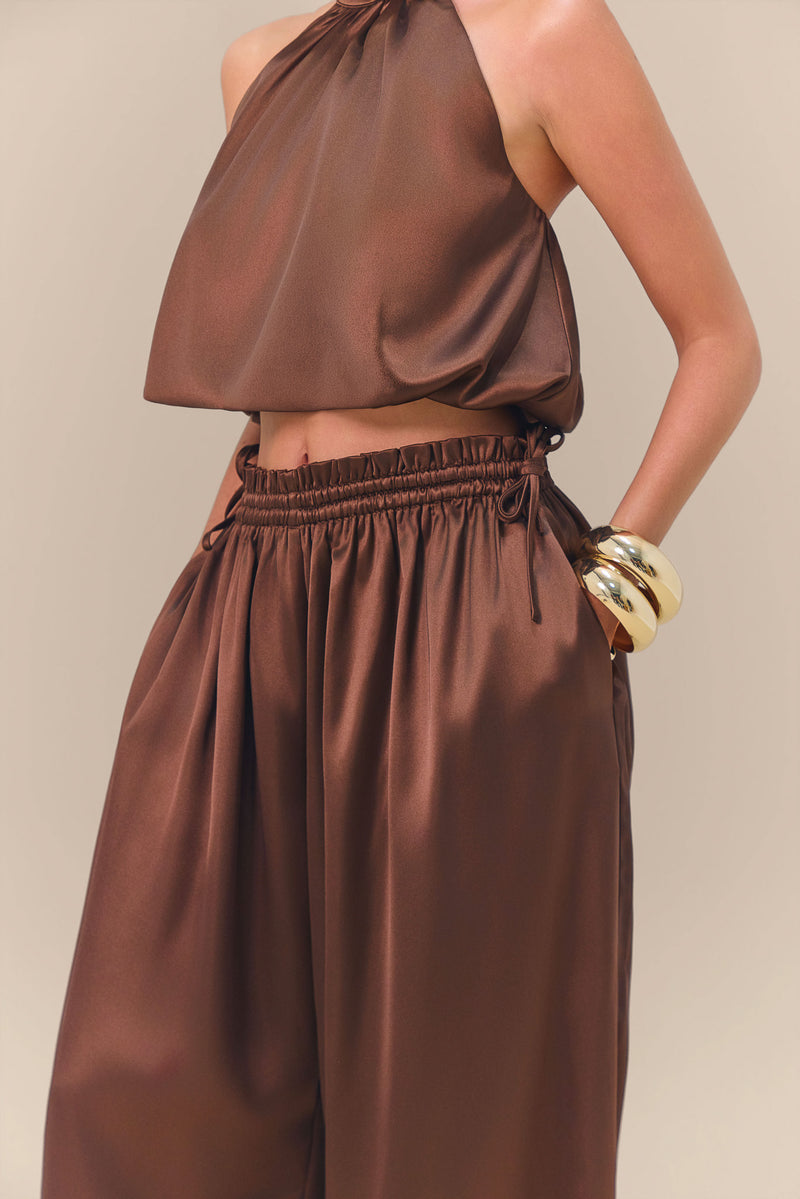 SUMMA SATIN BALLOON DRAPE TROUSERS | CHOCOLATE