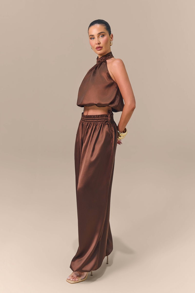 SUMMA SATIN BALLOON DRAPE TROUSERS | CHOCOLATE