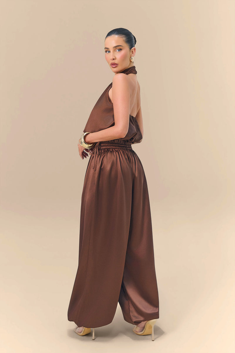 SUMMA SATIN BALLOON DRAPE TROUSERS | CHOCOLATE