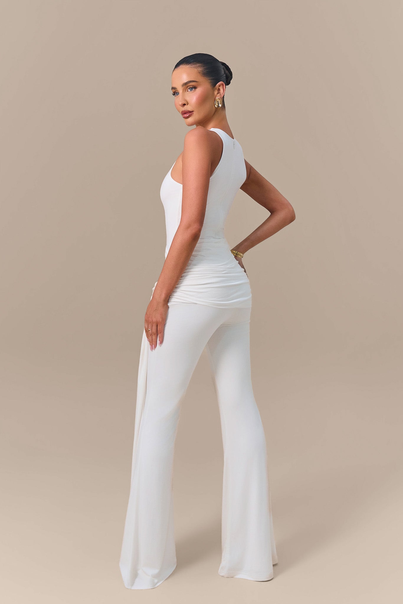 BELLA HIGH WAISTED FLARED TROUSERS WITH WRAP SASH | WHITE