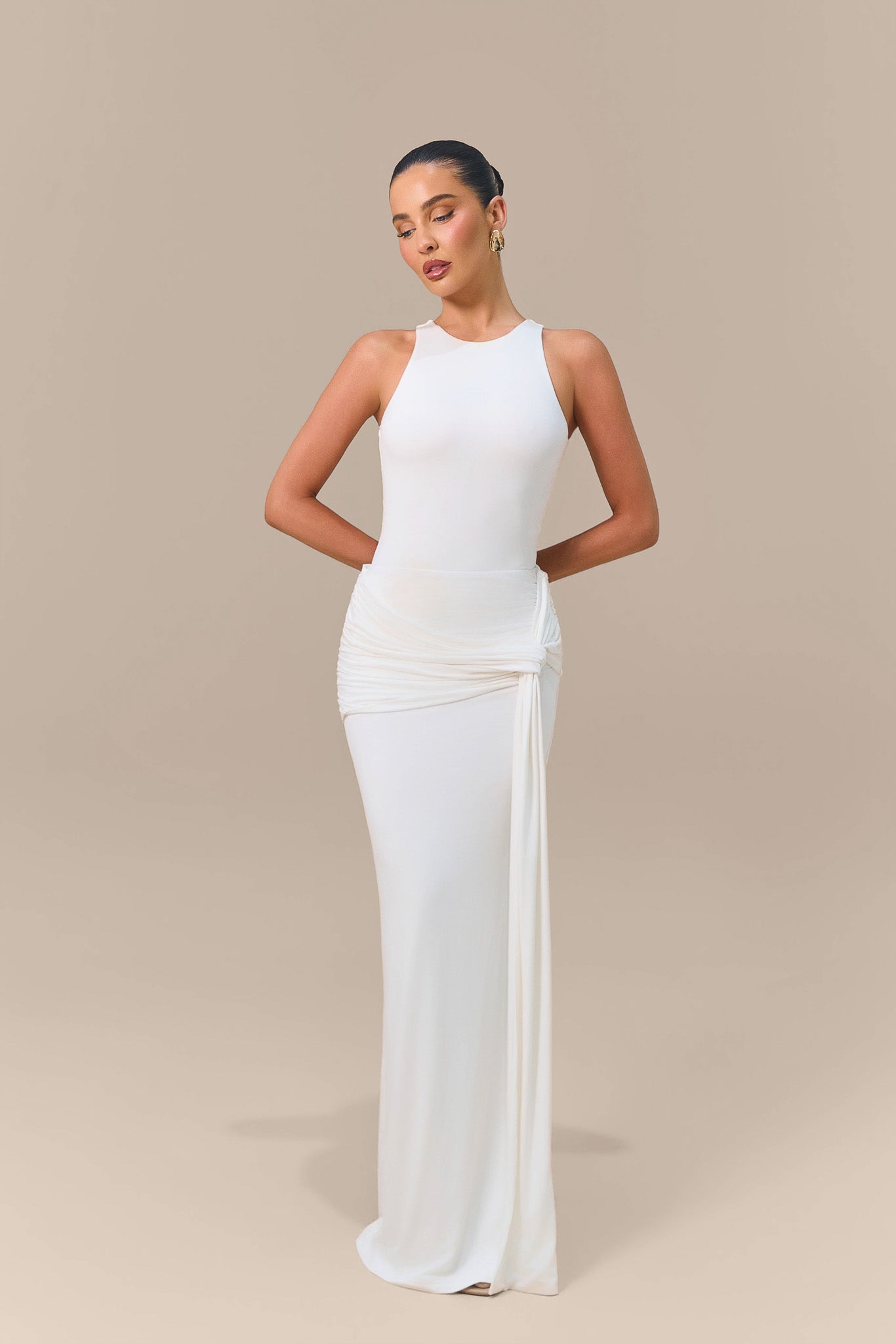 BELLA HIGH WAISTED MAXI SKIRT WITH WRAP SASH | WHITE
