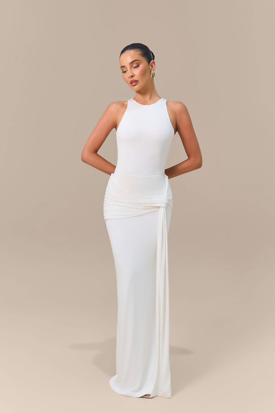 BELLA HIGH WAISTED MAXI SKIRT WITH WRAP SASH | WHITE