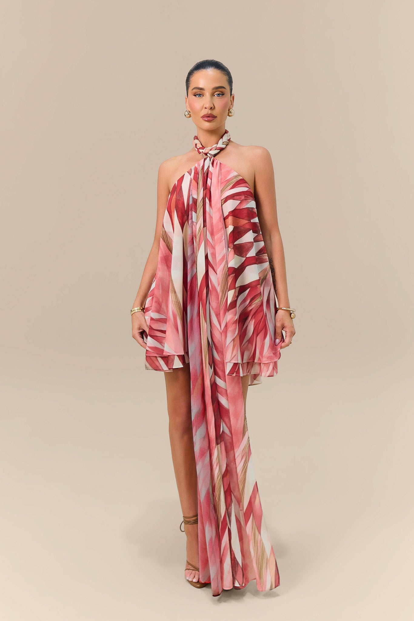 SOLANA BRAIDED HALTERNECK MINI DRESS | FLAMING FEATHER