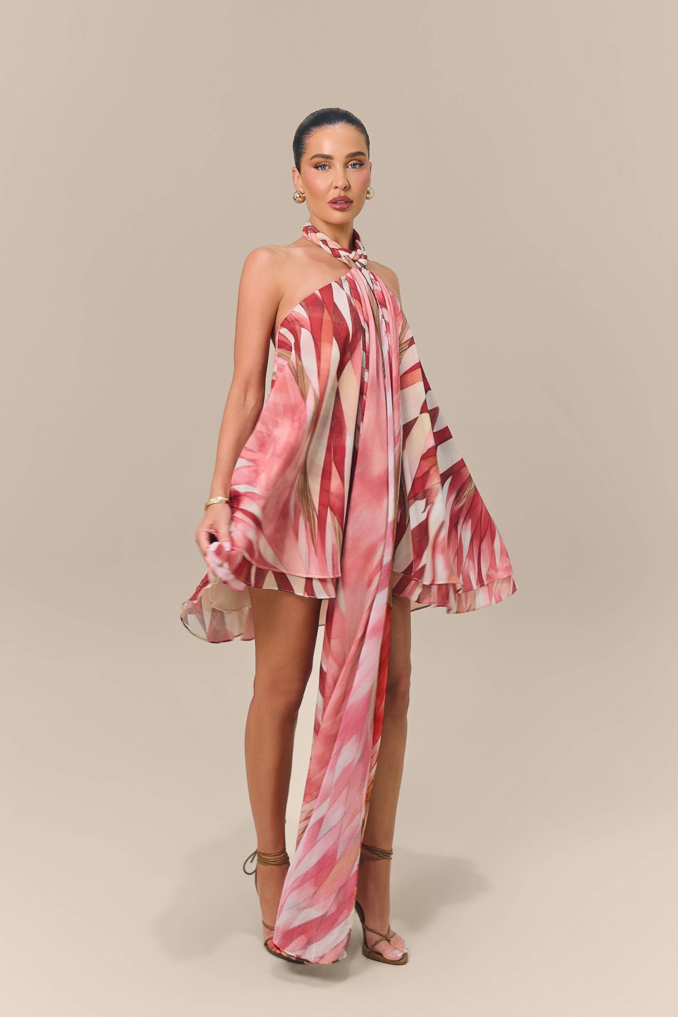 SOLANA BRAIDED HALTERNECK MINI DRESS | FLAMING FEATHER