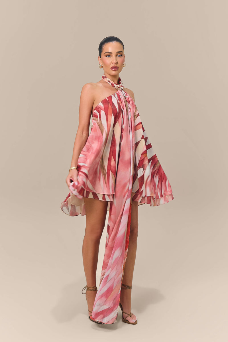 SOLANA BRAIDED HALTERNECK MINI DRESS | FLAMING FEATHER