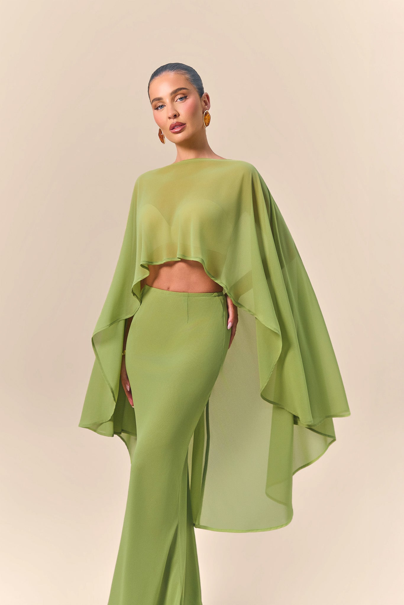 CLEO SHEER DRAPE DETAIL CAPE TOP | GREEN