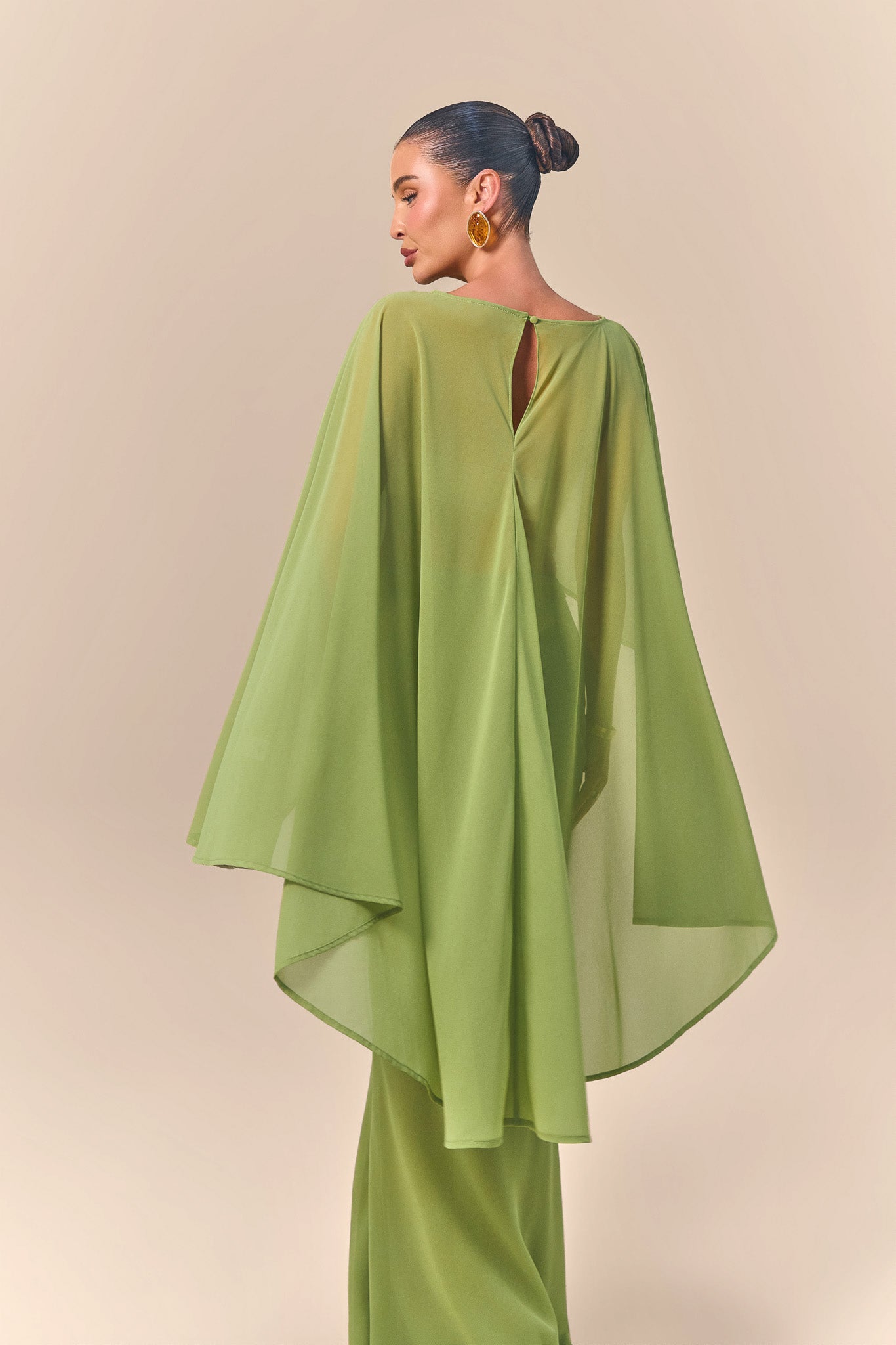 CLEO SHEER DRAPE DETAIL CAPE TOP | GREEN