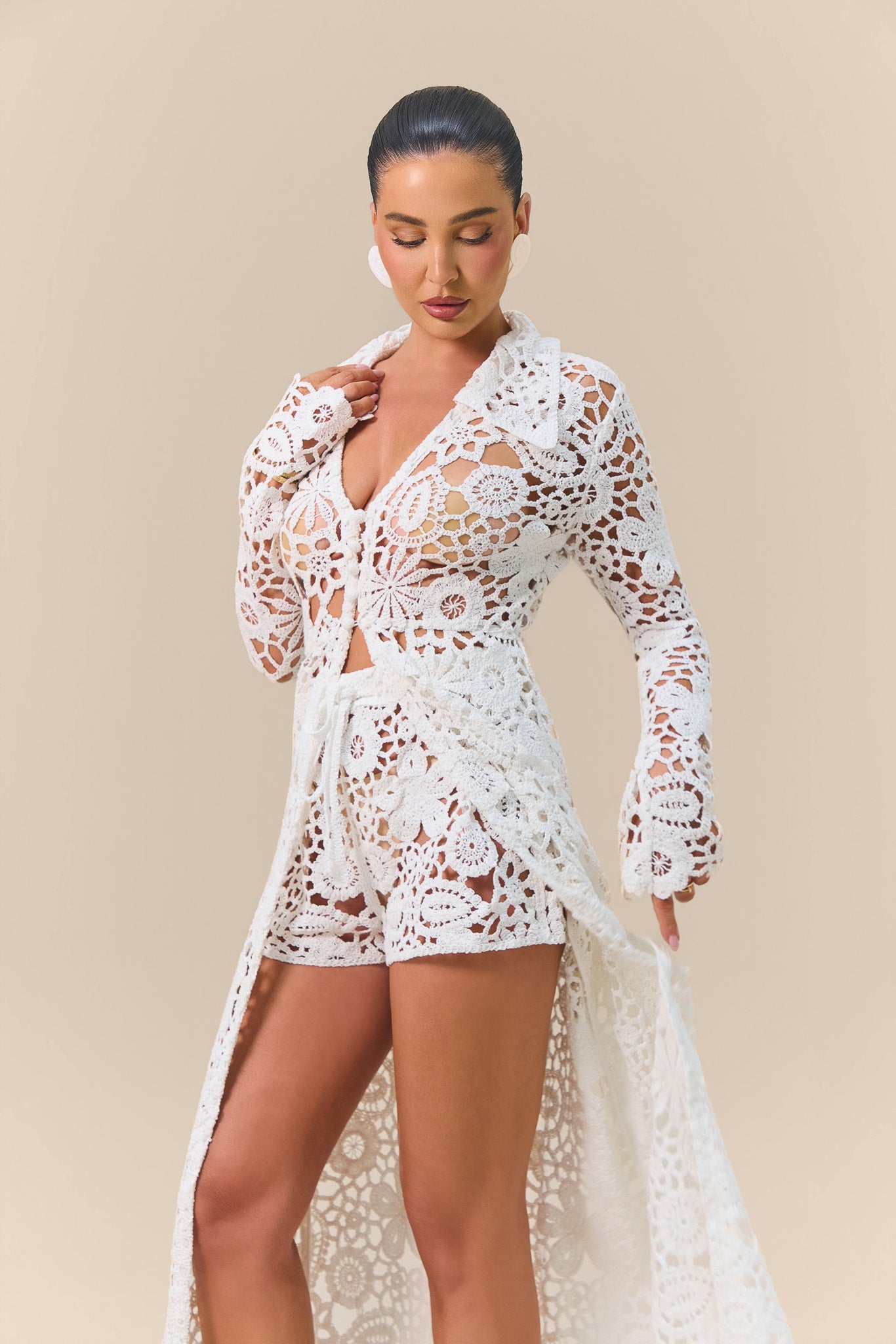 KAIYA CROCHET KNIT SHORTS | WHITE