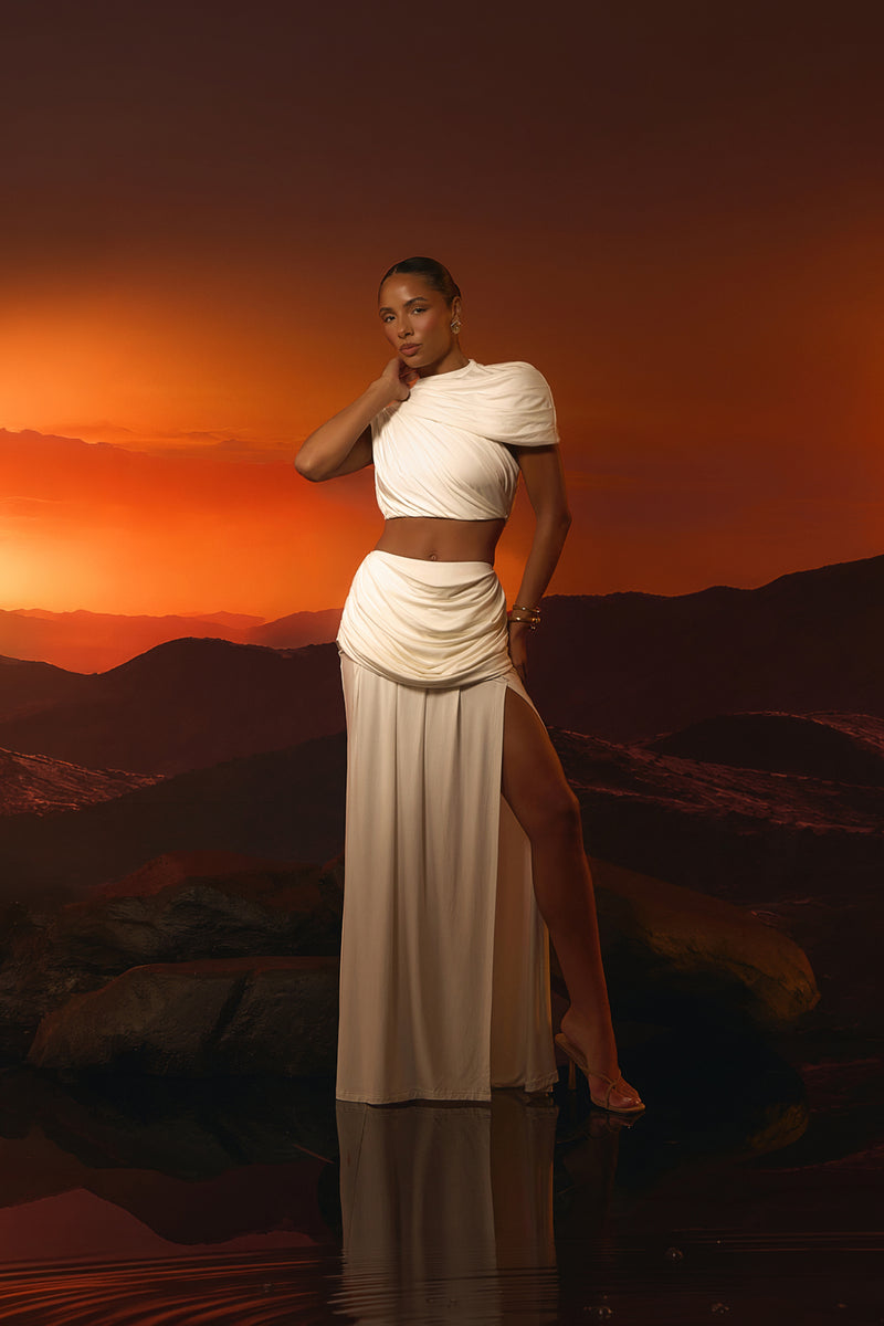 ATHENA DRAPE MAXI SKIRT | WHITE