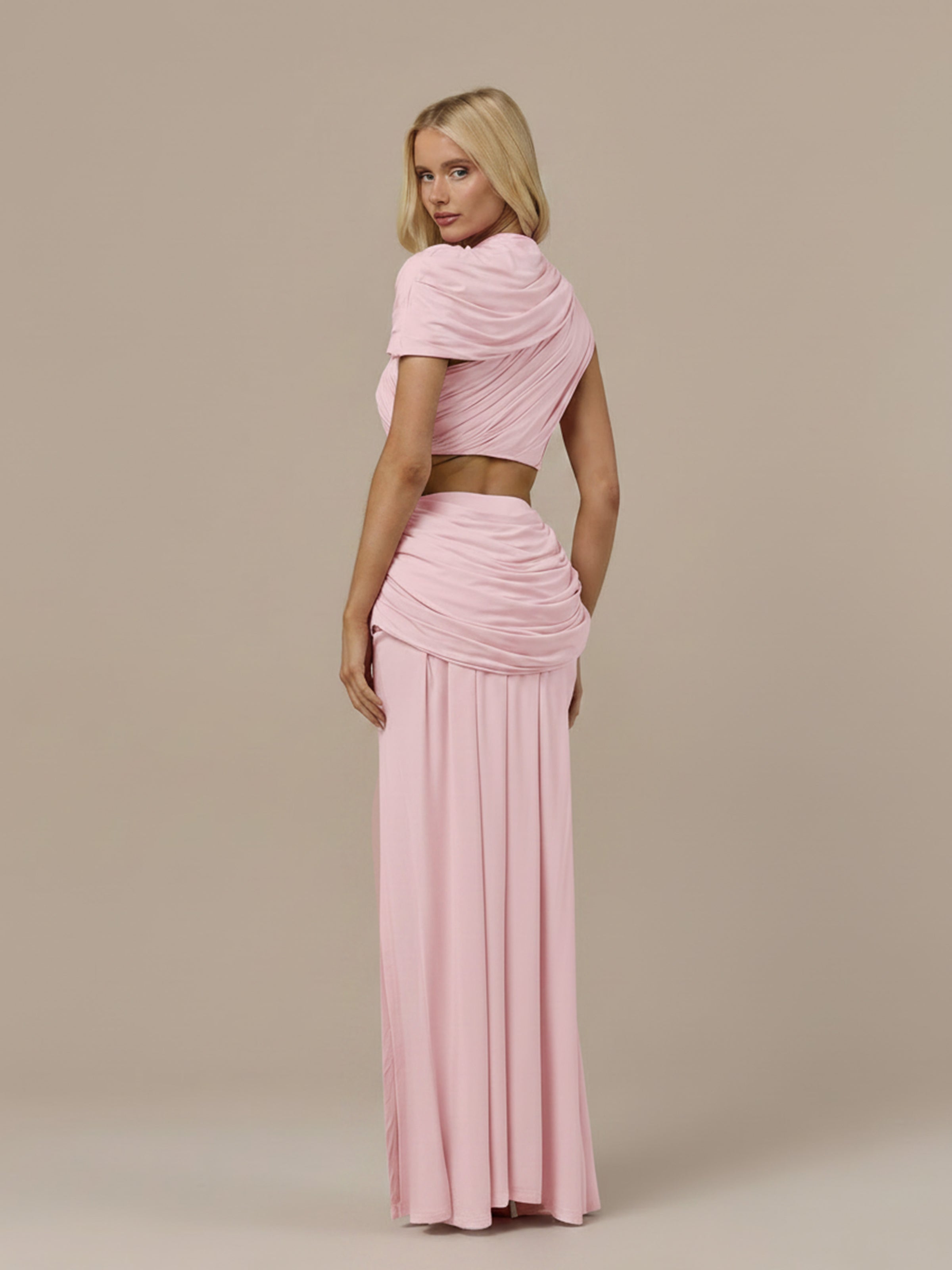 ATHENA DRAPE MAXI SKIRT | BABY PINK