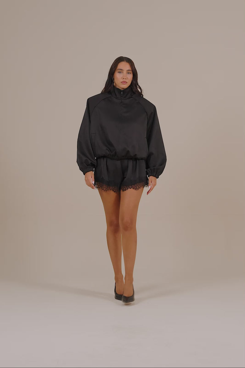 LOREN LACE TRIM SATIN SHORTS | BLACK