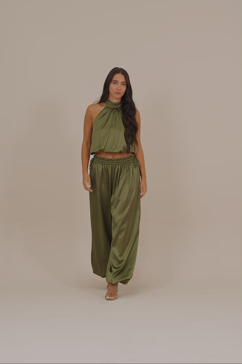 SUMMA SATIN DRAPE TOP | OLIVE