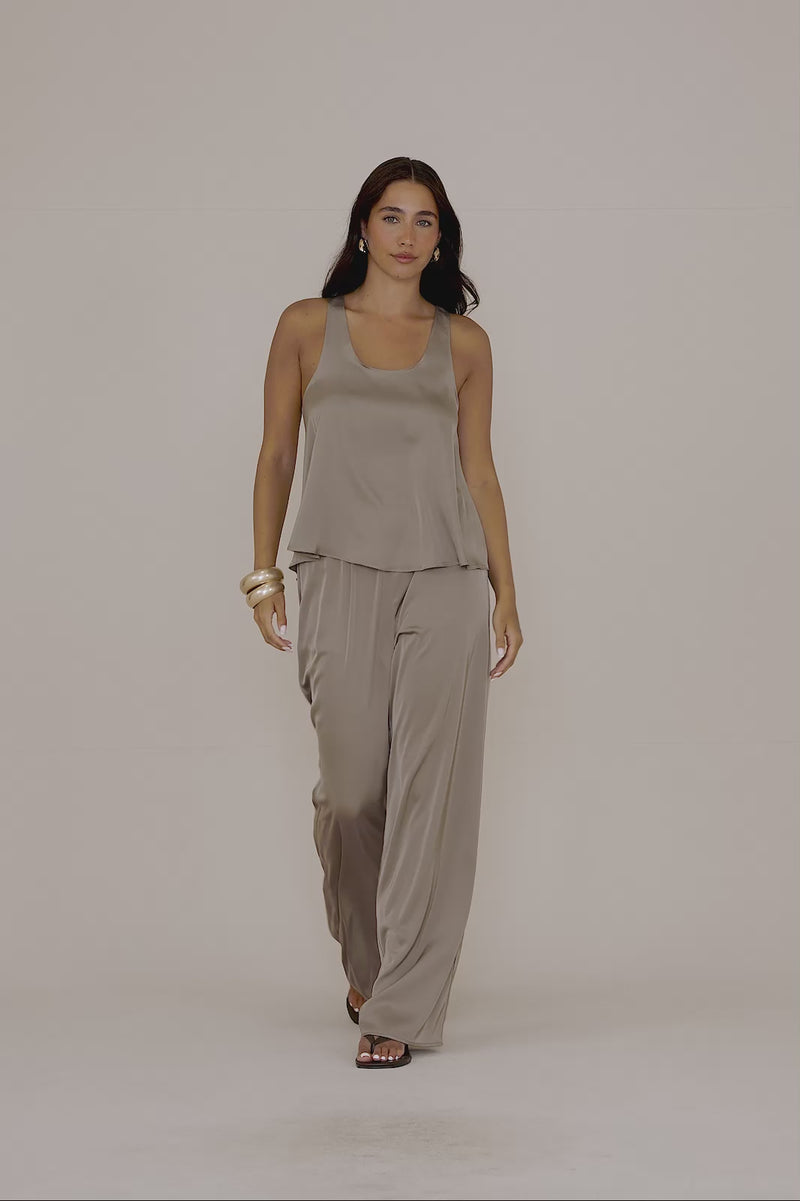 LENI SATIN RACERBACK TANK | TAUPE