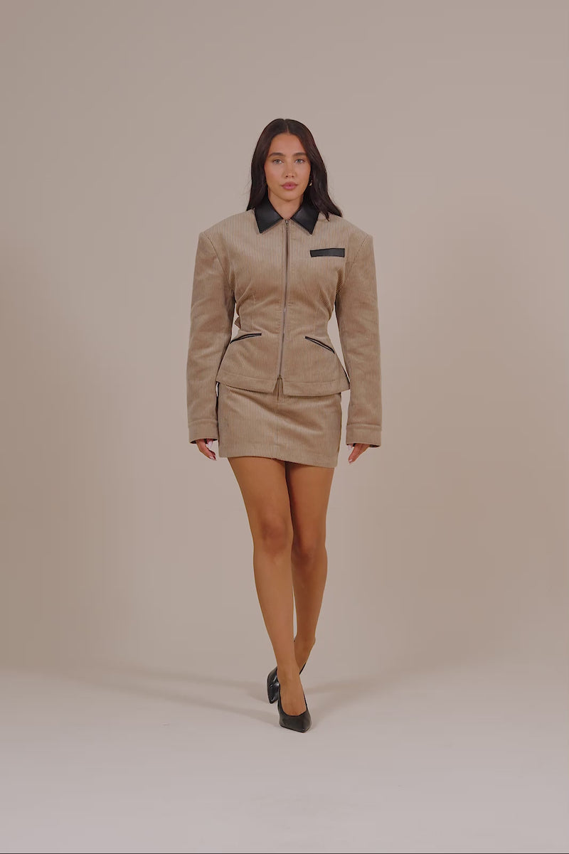 HAMETT CORDUROY MINI SKIRT WITH ADJUSTABLE WAIST | CARAMEL