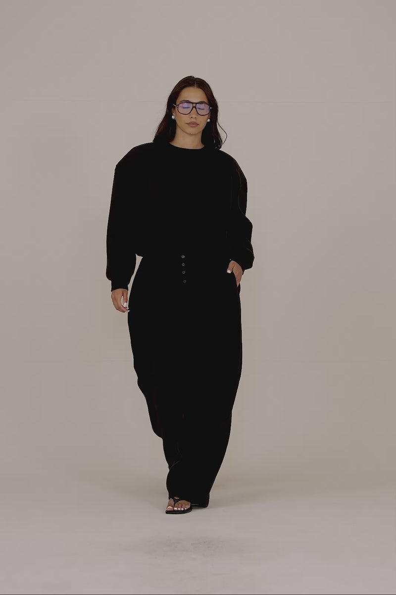 LANE BOXY SWEATSHIRT WITH DETACHABLE SHOULDER PADS | BLACK