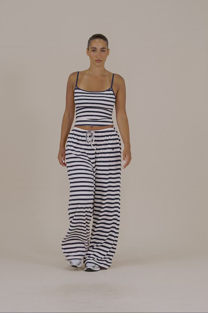 FERN STRAIGHT LEG STRIPED TROUSERS | NAVY, LEMON AND PINK