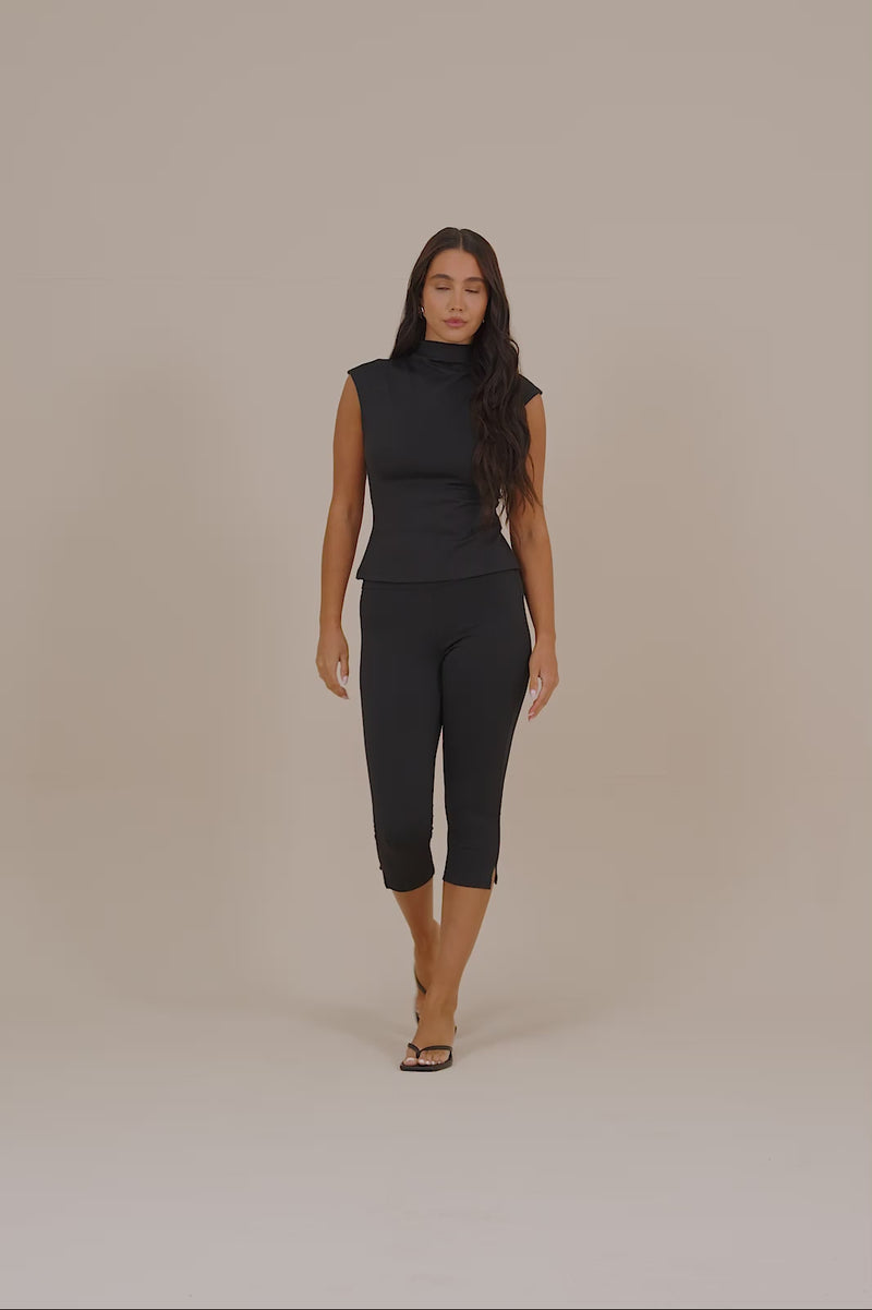 ALEX HIGH NECK CAPPED SLEEVE TOP | BLACK