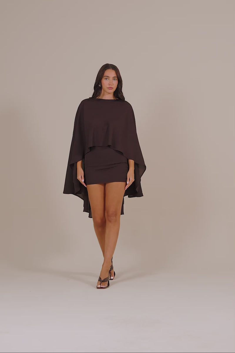 CLEO SHEER DRAPE DETAIL CAPE TOP | CHOCOLATE