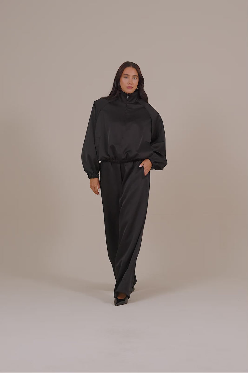 ROUX SATIN BOMBER JACKET | BLACK