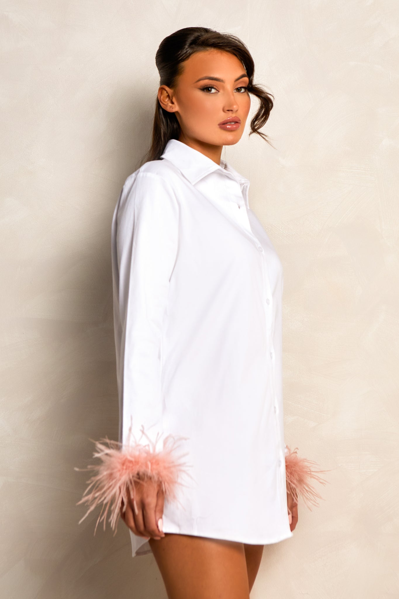 TINK Premium Shirt Dress in Nude Feather