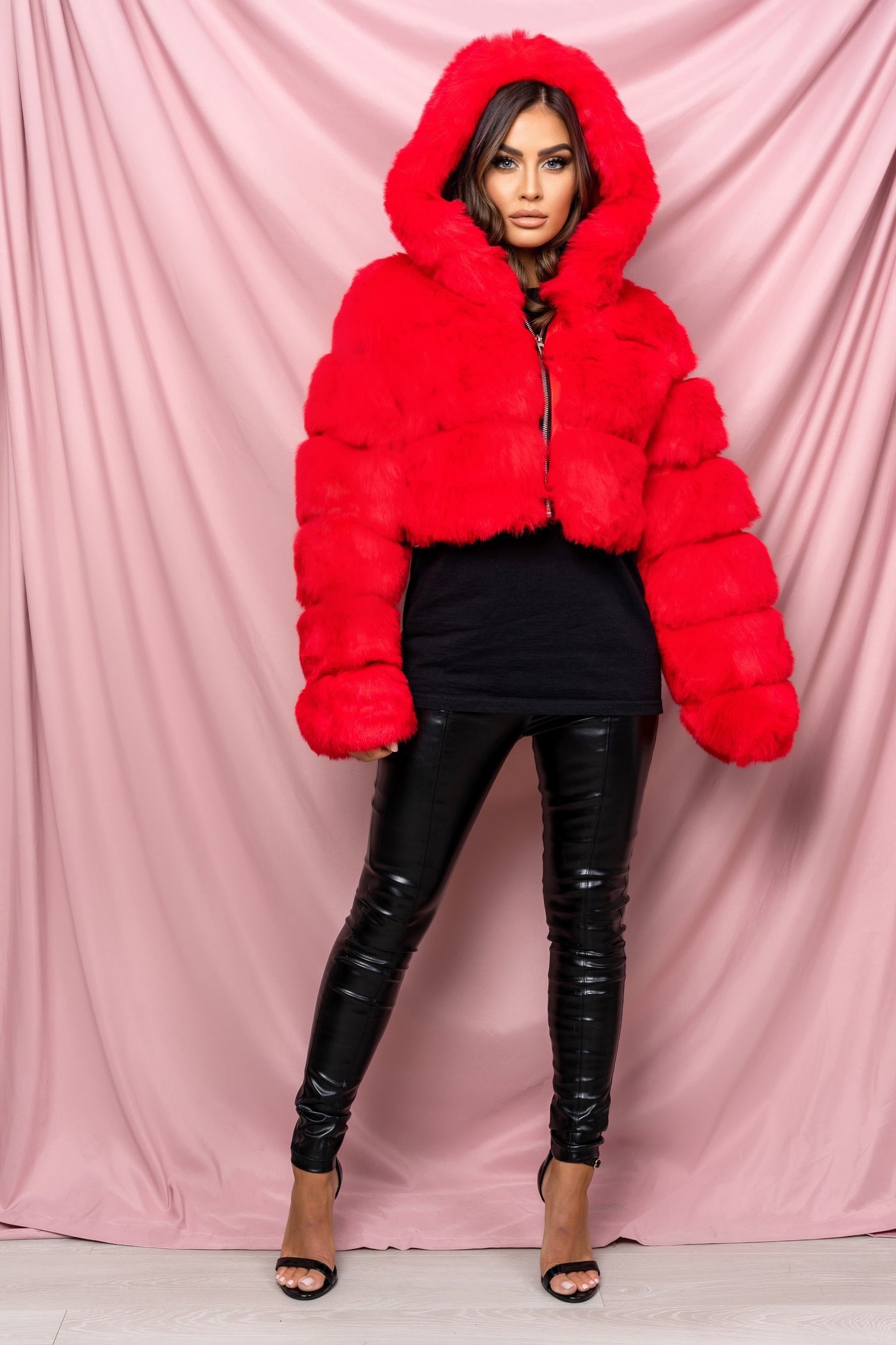 Lola Luxe Bomber In Red Faux Fur